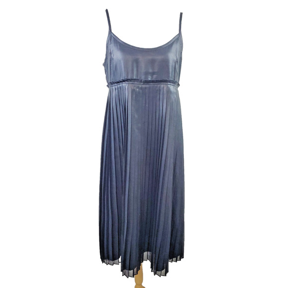Isda & Co Dress Womens 8 Black MIDI Pleated Empire Waist Satin Party Formal - Picture 1 of 12